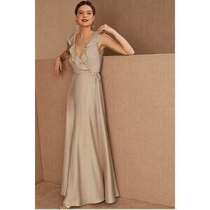 NWT SACHIN + BABI Tansy Satin Charmeuse Maxi Wrap Dress in Champagne Size 14